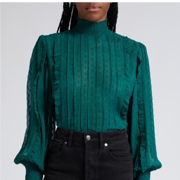 FARM Rio - Emerald Ruffle Long Sleeve Blouse. NWT. SIZE S. - Picture 2 of 11